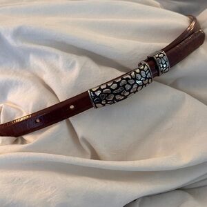 Brown Leather Belt with Silver Accents